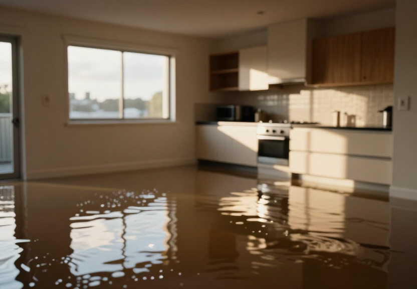 Flooded kitchen in Pitt Town home before cleanup